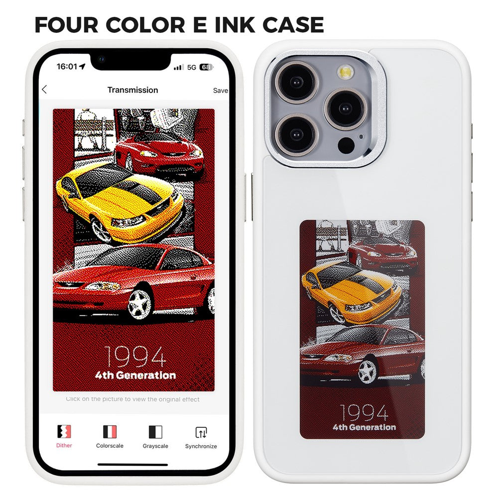 Funda E-Ink para iPhone 13 Pro con pantalla personalizable mediante proyección NFC de 4 colores