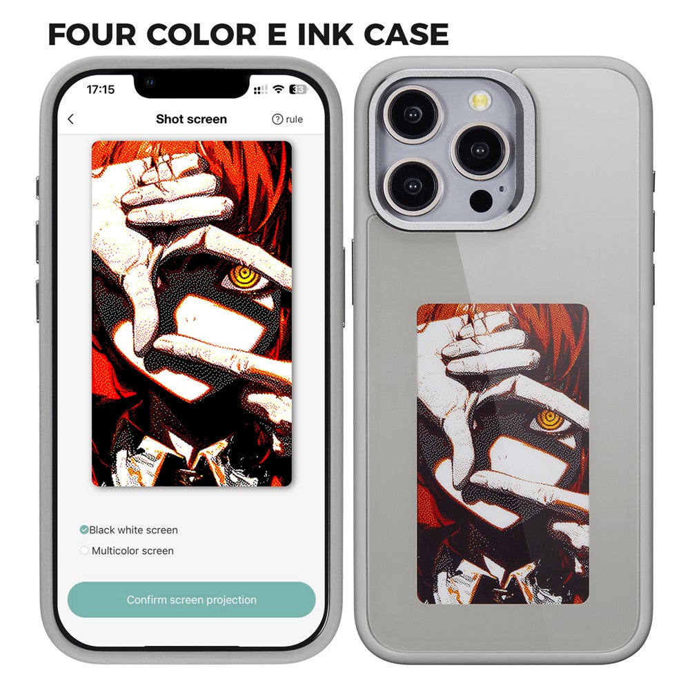 Funda E-Ink para iPhone 13 Pro Max con pantalla personalizable mediante proyección NFC de 4 colores