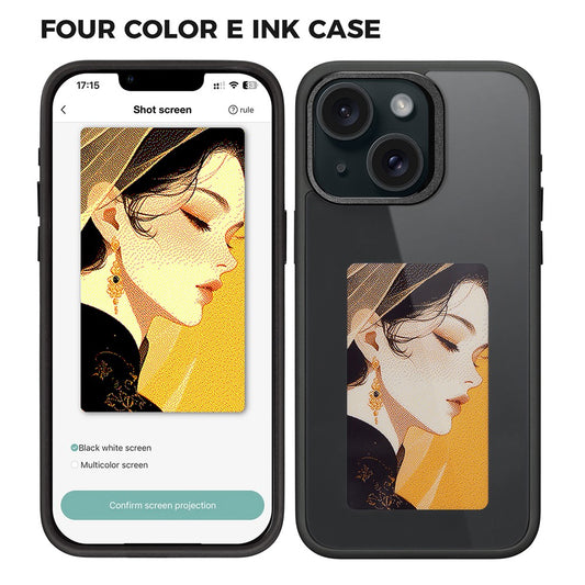 Funda E-Ink para iPhone 13 y 14 con pantalla personalizable mediante proyección NFC de 4 colores
