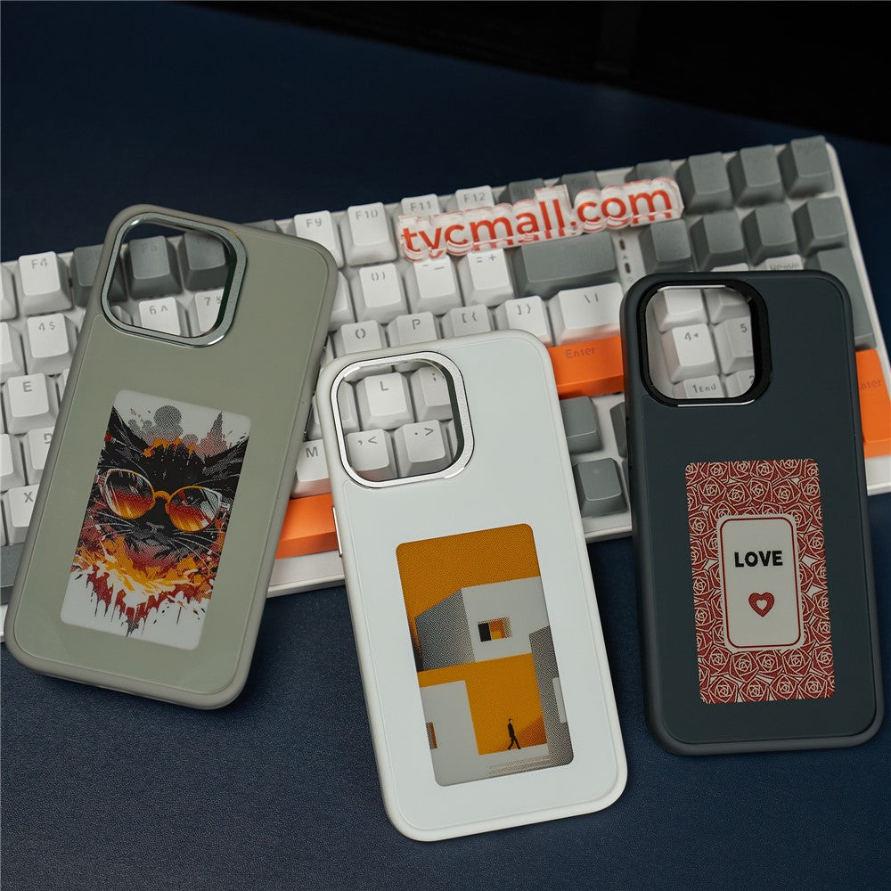 Funda E-Ink para iPhone 13 y 14 con pantalla personalizable mediante proyección NFC de 4 colores