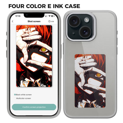 Funda E-Ink para iPhone 13 y 14 con pantalla personalizable mediante proyección NFC de 4 colores
